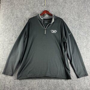 Nike Mens XL 1/4 Zip Pullover Black Gray Stretch Long Sleeve First American Logo